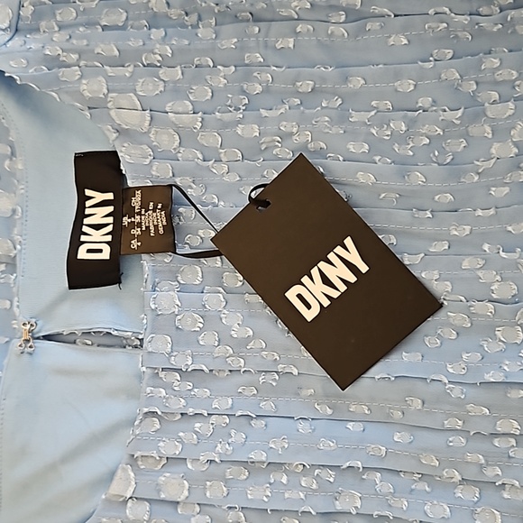 DKNY,NWT, Women's Pleated Front Cinch Sleeve Flowy Dress,Size 4,Zelda Blue - Picture 10 of 12